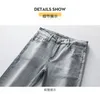 Luxury Fashion Jeans Men's Slim Stretch Printed Leisure Gray Bound Feet Trousers
