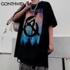 T-Shirts Streetwear Graffiti Anti-War Print Short Sleeve Tshirts Hip Hop Harajuku Tees Fashion Casual Cotton Loose Tops 210602