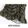 KPYTOMOA Women Chic Fashion Leopard Print Ruffle Draped Mini Kjol Vintage High midja Back Dxedragare Kvinnliga kjolar Mujer 210306