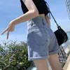 Vintage Rahat Artı Boyutu Moda Seksi Geniş Bacak Kore Yüksek Bel Yaz kadın Jean Denim Şort Kadın Giyim Kısa Pantolon 210724