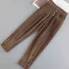 Rimocy Causal Corduroy Harem Pantalon Femmes Automne Hiver Bouton Épais Pantalon Chaud Femme Plus Taille 3XL Solide Pantalon De Survêtement Dames 211112