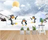 Bakgrunder Anpassad väggmålning på väggen 3D PO Wallpaper Penguins i vinteris och snörum för 3 d heminredningsrullar