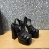 2021 Классические дамы римские сандалии на высоком каблуке дизайнер нескользящие водонепроницаемые толстые толстые каблуки сексуальные черные красные универсальные круглые ноги вечеринки женские туфли