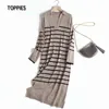 Toppies 2021 Winter Revers Trui Jurk Dames Lange Mouw Gebreide Gestreepte Midi Jurken Side Split G1214