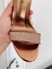 Casual Designer Sexig Lady Fashion Women Sandals Gold Glitter Strass Strappy Peep Toe Slingback High Heel Stiletto Stripper Shoes Slipper Sandalias