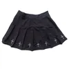 High Waist Mini Black Skirts Gothic Streetwear Cross Print Pleated Women Casual College Lolita Harajuku Skirt 220224