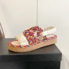 Designer kvinnor glider rep sandaler tofflor platt plattform sandal utomhus strand flip flops läder tryckt snörning lapa casual skor med låda nr331 kanal 7pvw