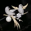 XUYE Fashion Wedding Party Birds Pearl Brooches Design Brand Jewelry Micro Pave Cubic Zirconia Romantic Lovebirds Corsage