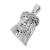 Pendentifs Badge noir énorme jésus Hip Hop pendentif hommes pavé plein brillant cristal tête visage or argent collier à breloques bijoux 282S