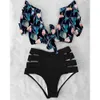 Hoge taille bikini ruche badmode vrouwen print sexy badpak push-up bikinis plus size badpakken floral beach slijtage 210702