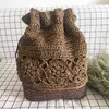 Handmade Crochet Flower Beach Torba tkane Straw Drawstring Plecaki Kobiety 2021 Hollow Out Causet Causal Boho Travel Torba na ramię Q0528