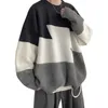 Vinter män o-nacke överdimensionerade tröja hip hop hajuku streetwear koreanska stil lösa varma patchwork pullover stickade 210909