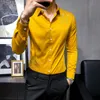 Chemises occasionnelles pour hommes Mode Gold Feuille Noir Chemise Hommes Slim Fit coréen manches longues 2021 Smart Business Party Club Jaune