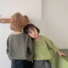 Korean style children casual plaid shirts Boys and girls cotton loose Tops T 210708