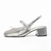 Жемчужина Baotou Sandals Женская носить 2022 Новый французский стиль темперамент Одно слово с вечерней фея стиль высокие пятки густые каблуки
