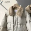 Inverno coreano piumino di cotone cappotto di pane tuta sportiva spessa coulisse in vita da donna pelliccia di coniglio finta risvolto giacche calde donna 210607