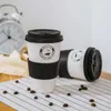 Tasse à café réutilisable en fibre de bambou sans BPA Tasse à eau anti-déversement 450 ml Bouteille de lait dégradable anti-brûlure avec manchon de couvercle 210804