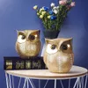 Statues ation Owl Golden Black White Resin Living Room Sculptures Small Decor Statuette Figurines For Interior