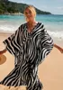 Costumi da bagno da donna Zebra Robe Abito taglie forti Copricostume da bikini Manica a pipistrello Scollo a V Costume da bagno in poliestere sciolto Vacanza Festa Spiaggia estiva