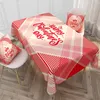 Valentine Table Cloth Waterproof Cotton and Linen Material Table Runner Red Pink Plaid Love Non-Slip Burlap Rectangle Tableclothes
