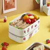 Boîte à lunch en acier inoxydable pour micro-ondes japonaise pour les enfants et les filles avec des baguettes de fourchette de saccuillèreautocollants mignons