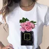 Odzież damska Print Flower Tee Butelka perfum Słodka koszulka z krótkim rękawem z nadrukiem T Koszulka damska Top Casual Woman