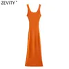 Zevity Women Sexy Deep V Neck Hollow Out Design Split Stickning Midi Dress Kvinna Slim Club Wear Vestido Sommarklänningar DS8373 210630