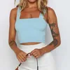 Sexiga Crop Tops Women Fashion Solid Summer Beach Party Vest Casual Ärmlös Square Neck Bodycon Tank Top Ladies Short 210526