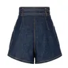 [Deat] zomer mode hoge taille effen kleur dubbele sjerpen A-lijn losse persoonlijkheid vrouwen denim shorts 13C980 210527