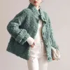 Oftbuy moda luksusowa kurtka zimowa damskie prawdziwe futro płaszcz dziewiarski wełna obróć kołnierz gruba ciepła odzież wierzchnia marka 210910