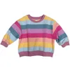 Korean style Autumn boys girls casual rainbow striped sweatshirts arrival cotton loose clothes 211029