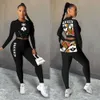 Women Weep Two Piece Pants Outfits 2021 Black Queen Spade Q Ladies Lace Up Waist Time Tops Atmosulla Active Wear Tracksuit6975110