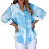 Kvinnors blusar Skjortor 2022 Tie-Dye Plus Size Tops för kvinnor Turned Collar Long Sleeve Office Vintage Ladies Casual Streetwear Blouse