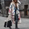 女性のウールブレンド韓国の冬の服ファッション2022カジュアルルーズラージサイズ印刷シングルブレストブレーカーラペルファーコートPhyl22