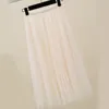 Zoki New Women Tulle Skirt 탄성 높은 허리 메쉬 봄 여름 패션 긴 스커트 라인 흑인 소녀 한국 주름진 faldas 210310