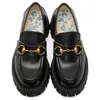 New designer casual shoes for Women Lug Sole Horsebit loafer Low heel Leather Loafers with rosebud print Black platform Gold-toned Embroidery Bee Slip On 35-41