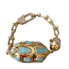 Bracciale a catena placcato in oro con perle Keshi bianche coltivate con pavé di chip Larimar blu naturale YYGEM