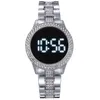 Luxury Ladies Rhinestone LED Digital Watch Simple Hardex Round Dial Alloy Strap Women Fashion Watches Wristwatch LE01 210310