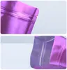 100pcs Stand up Matte Purple Window Zip Lock Aluminium Foil Bag Refermable Viande Café Poudre Snack Noix X-mas Cadeaux De Mariage Thermoscellage Pochettes D'emballage