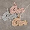 Nouvelle mode DIY personnalisé nom lettre pendentif collier or argent couleur Bling glacé CZ pierre cursive lettres pendentif collier avec chaîne de corde de 3 mm 24 pouces pour hommes femmes