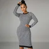 Black White Classic Printed Women Dresses Fall Recommend Style Elegant Work Wear Sexy Party Midi Vestidos Wholesale 210525