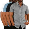 メンズシャツブラウス半袖男性カジュアルスリムフィットマンダリンカラーシャツ高品質サマービーチシャツ210628