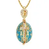 test Schmuck Emaille handgemachte Ostern Jesus Kreuz Faberge Ei Anhänger Charme Kristall Strass Halskette Piercing Geschenk für Frauen1816235