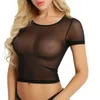Новые 2020 весенние летние женские с короткими рукавами сексуальная черная сетка верхняя футболка прозрачный панк клуб уличные одежды футбол пляжные топы X0527