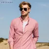 U&SHARK Striped Shirts for Men Long Sleeve Casual Shirt Cotton Oxford Dress Shirt Red Blue Slim Fit Business Formal Soft Fabric 210603