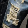 Mężczyźni Vintage Ripped Bermudas Jeans Krótki Letni Streetwear Hip Hop Mężczyzna Dorywczo Otwory Proste Spodenki Dżinsowe Plus Rozmiar 40 210716