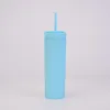 Local warehouse 16oz Acrylic Skinny Tumblers Matte Colored cups with Lids and Straws 2 layer Plastic Tumblers with color Straw US STOCK