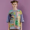 Harajuku Orijinal Graffiti Bayan Gevşek Tee Gömlek Tops O Boyun Kısa Kollu Bayanlar T-Shirt Karışık Renkler Yaz Yeni T Shrit 210302