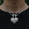 Uwin Magnes złamał serce pełne lukierki z cyrkonii wisiorek naszyjnik srebrny kolor mody hiphop para prezent biżuteria x0509