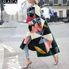 Casual Lapel Trench Coat for Women Autumn Winter Fashion Print Loose Long Plus Size High Street Style Ladies Overcoats 211021